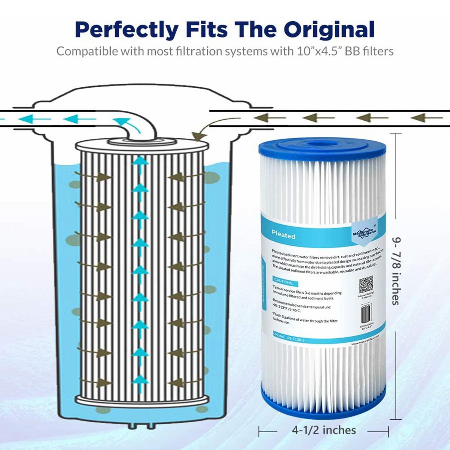 3-Stage 10″x4.5″ Big Blue Pleated+Sediment+CTO Carbon Water Filter Whole House