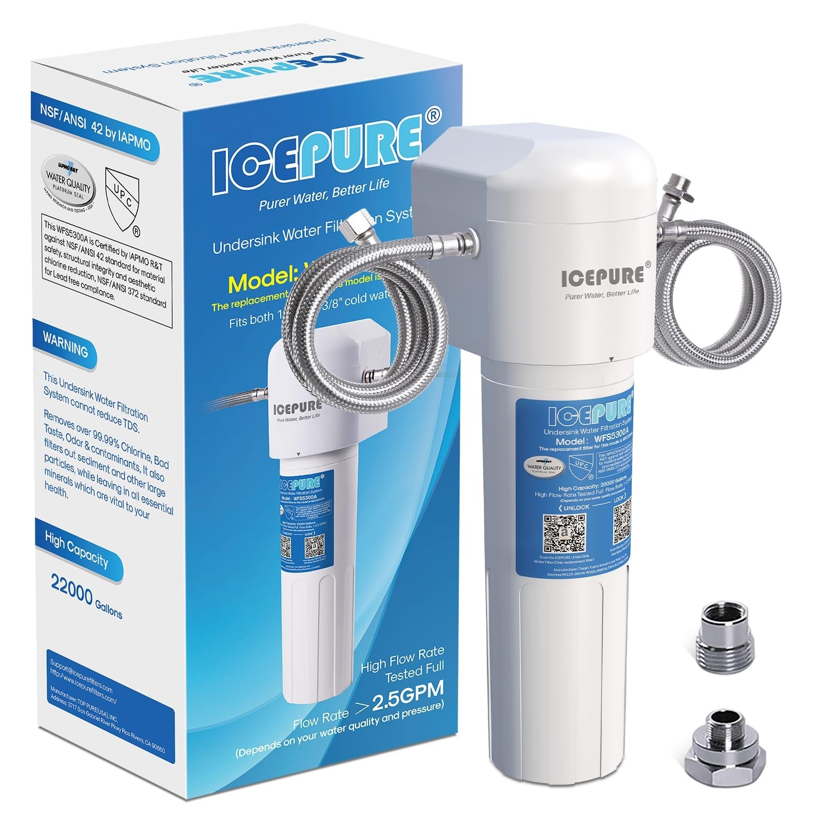 Under Sink Water Filter System – 3 Years/22,000 Gallons, NSF Certified, Removes