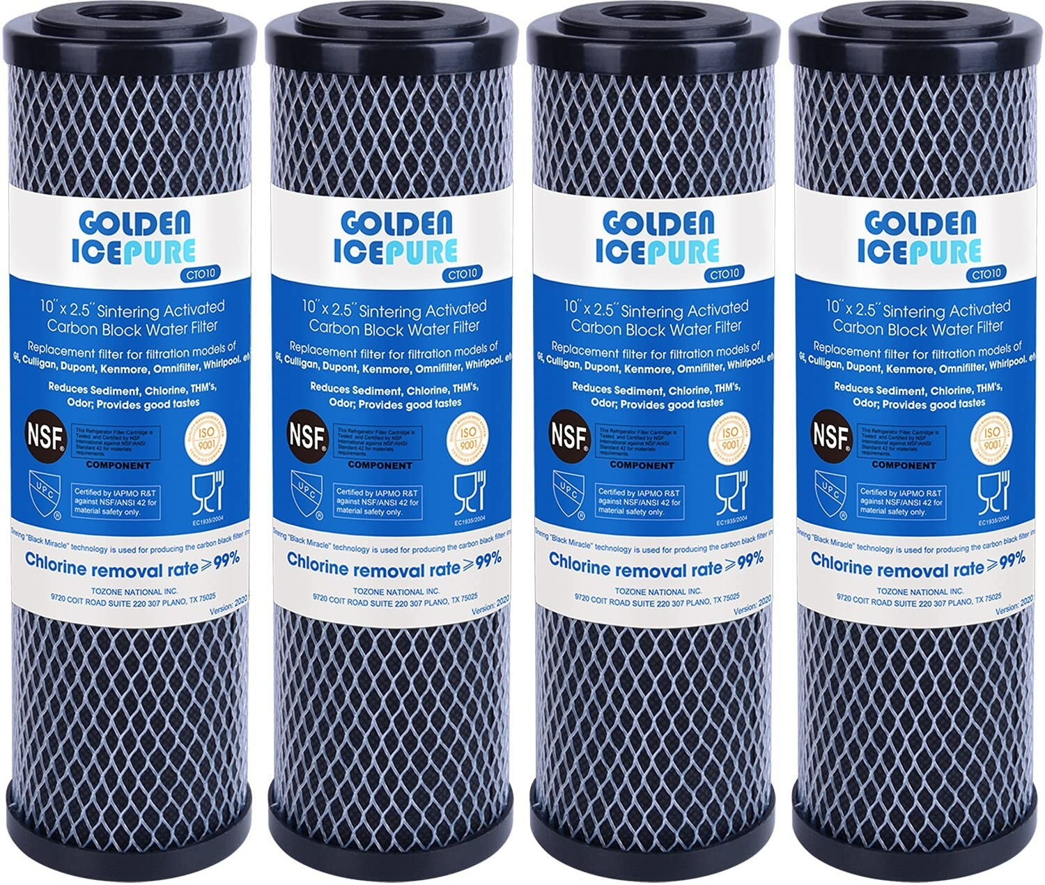 Whole House CTO Carbon Water Filter Cartridge 1 Micron 2.5″ x 10″ 4PACK