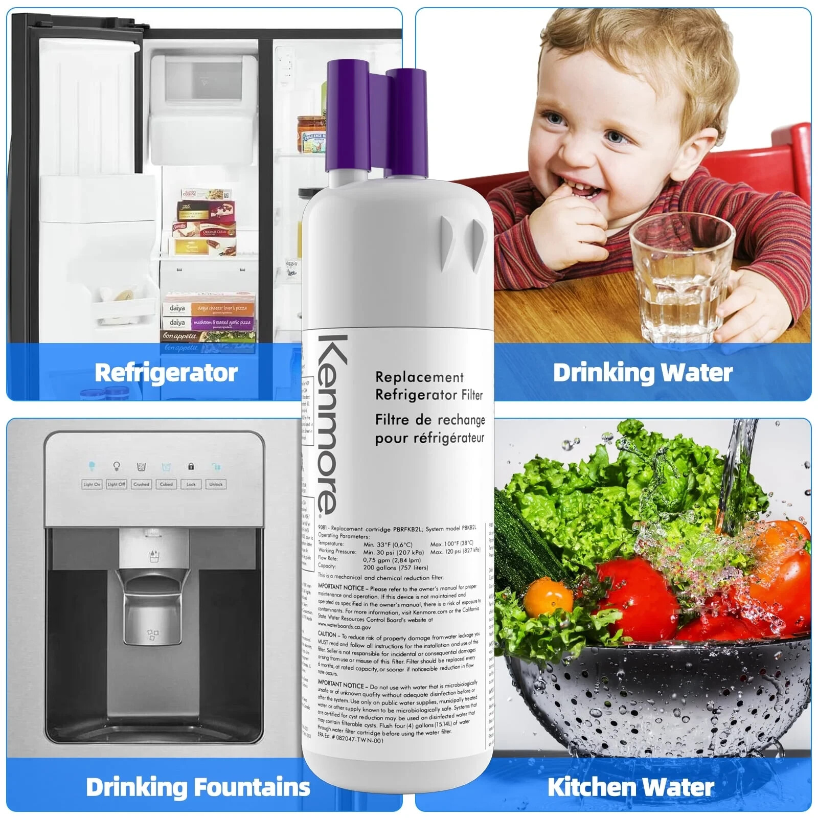 4 Pack Kenmore 9081 469081 46-9930 Replacement Refrigerator Ice Water Filter