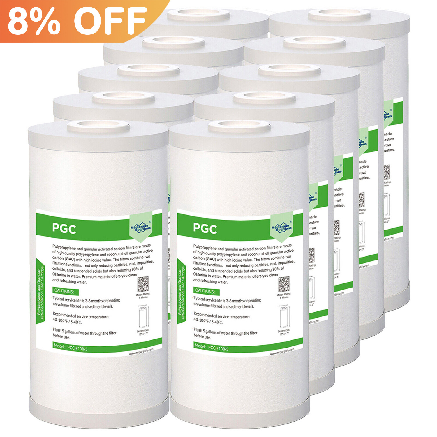 1-10 Pack 10×4.5″ Whole House Activated Coconut Carbon Sediment Water Filter 5μm
