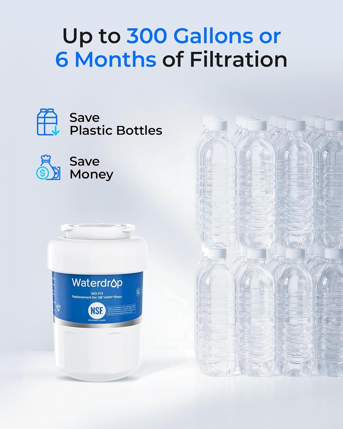 Waterdrop Water Filter, Replacement for GE® Smart Water MWF,4 Pack