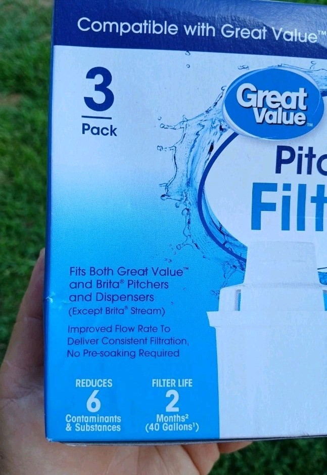 Great Value Water Filters, Fits Great Value & Brita Pitchers Replacement 3 Pack