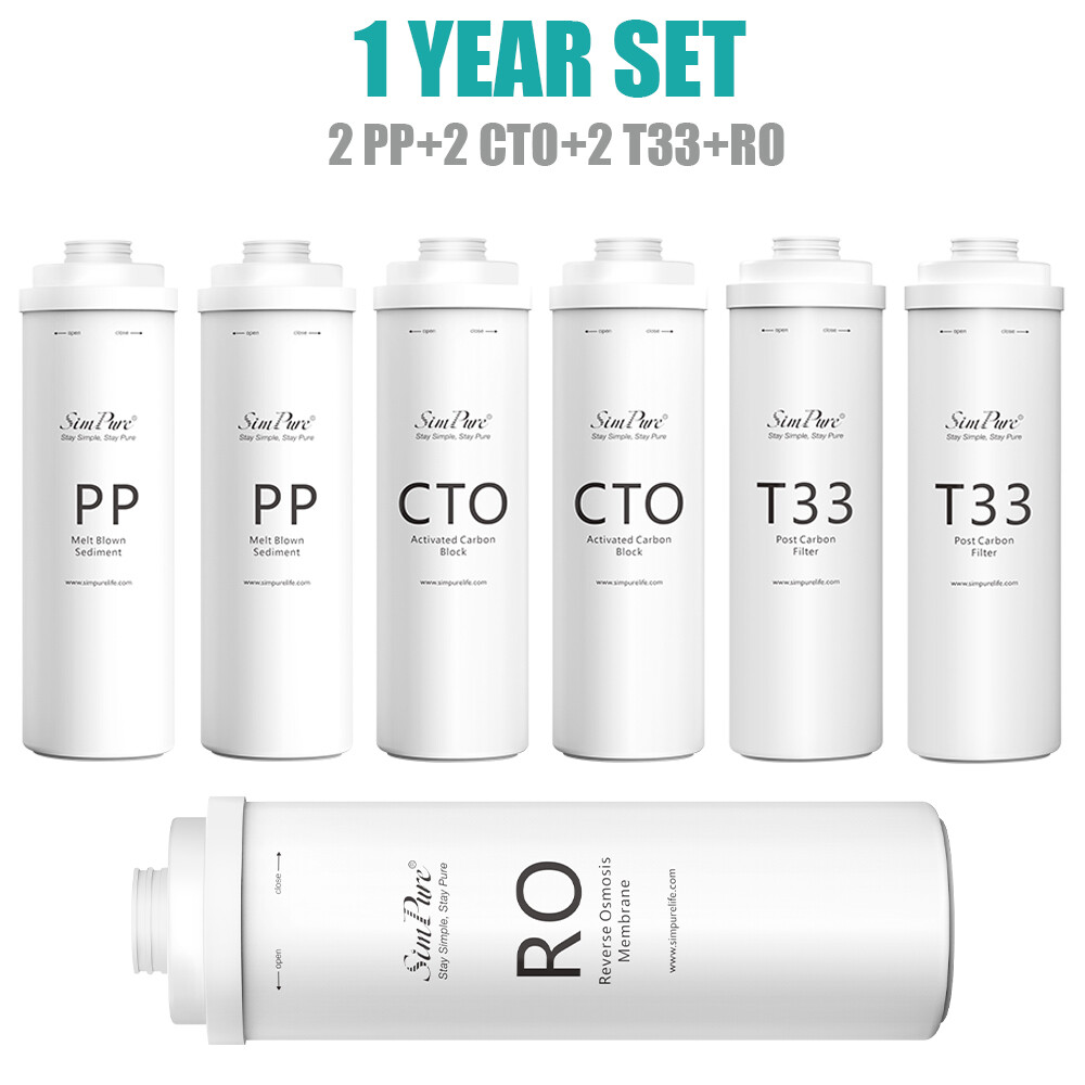 7 Pack PP CTO RO T33 Water Filter Replacement For SimPure T1-400 UV RO System