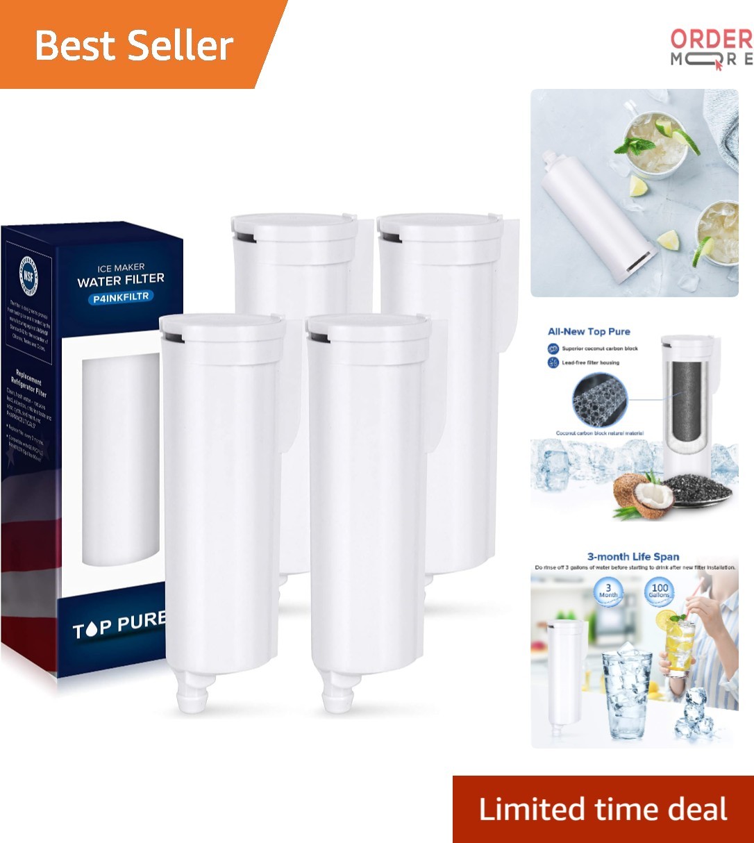 Ice Maker Water Filter Replacement Carbon Fiber 4 Pack for Opal 2.0