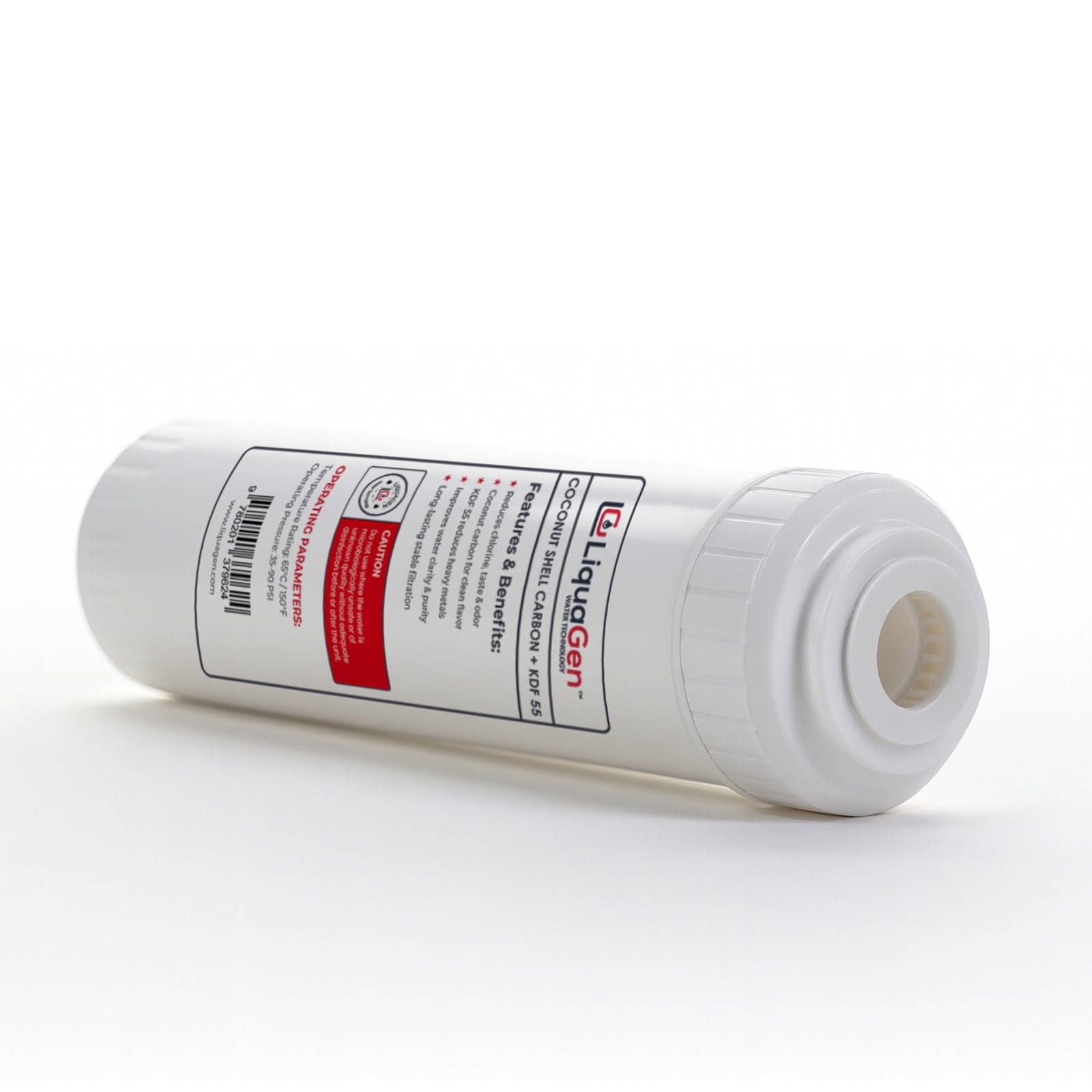 LiquaGen 2.5″x10″ Coconut Shell Carbon + KDF-55 Filter – Chlorine & Heavy Metals