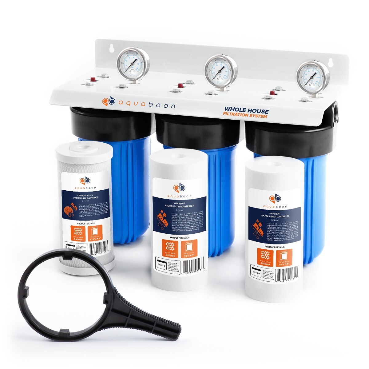 3 Stage Big Blue 10″ Whoe House System 1″ Port + Carbon Block+Sediment Filters
