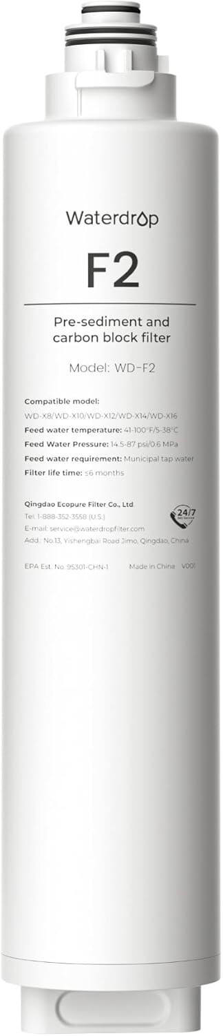 Waterdrop WD-F2 Filter,Replacement for All WD-X-series Reverse Osmosis System