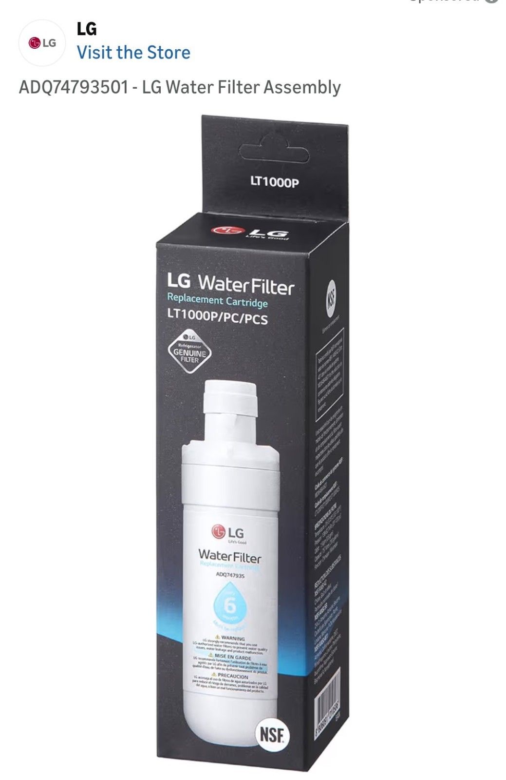 LG Water Filter Cartridge LT1000P Replacement for LG Water FiIter