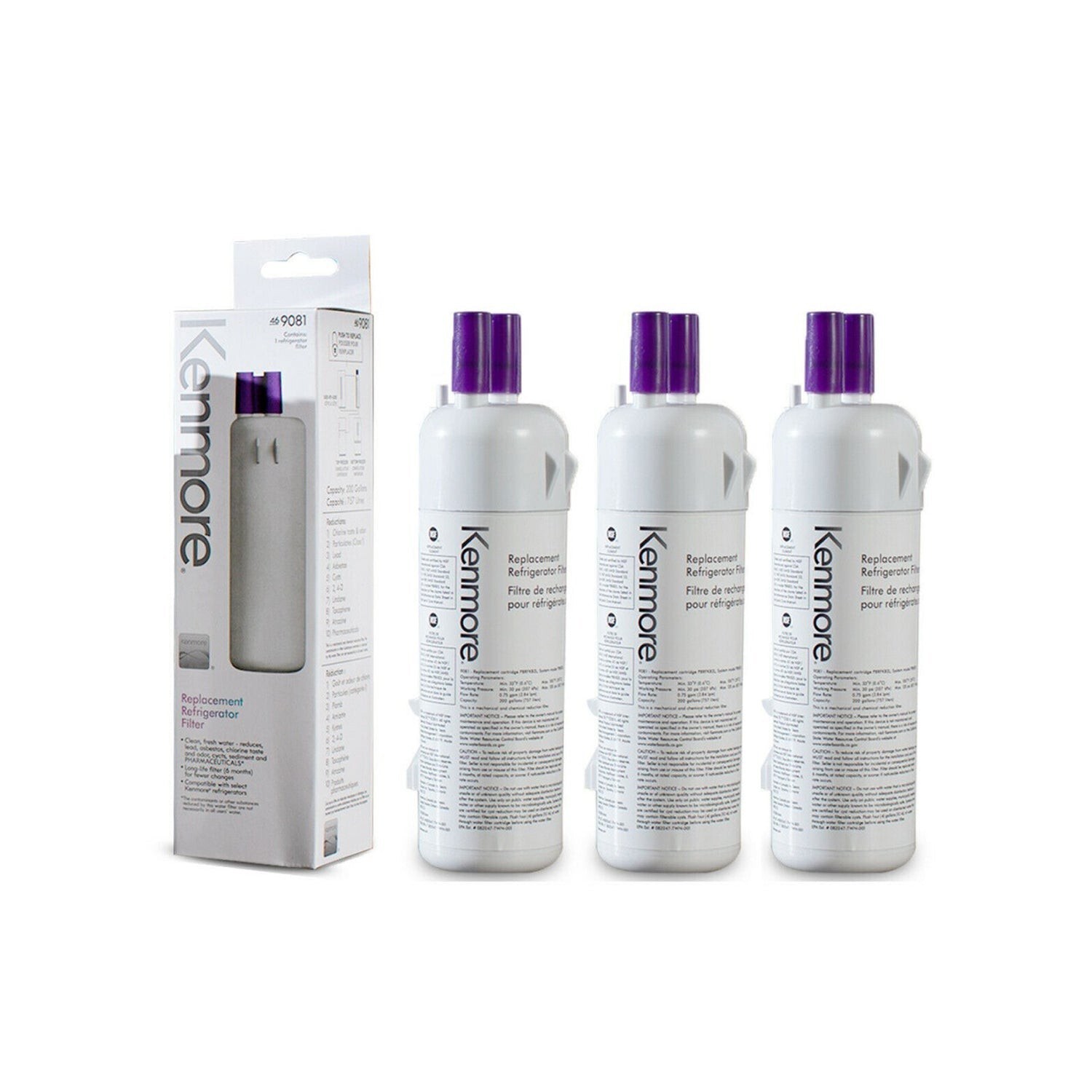 3 Pack 9081 Kenmore 469081 46-9930 Refrigerator &Water Filter New FREE SHIPPING