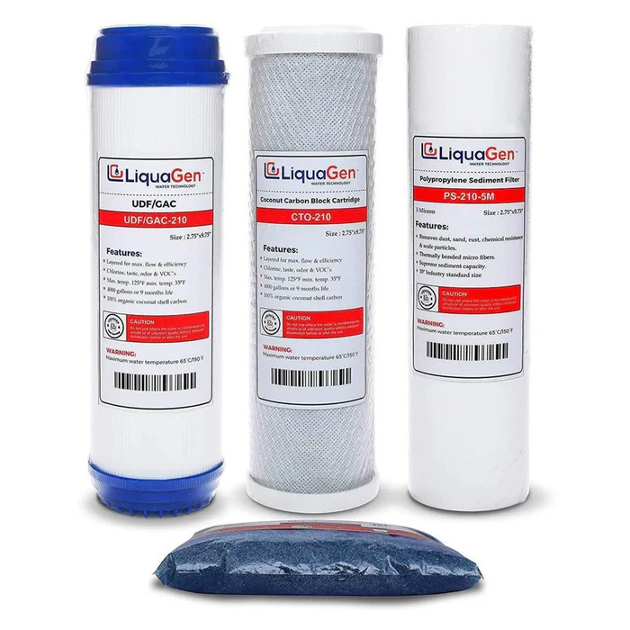 LiquaGen RODI 5 Stage Replacement Filter Kit DI Resin Sediment Carbon RO 0 TDS
