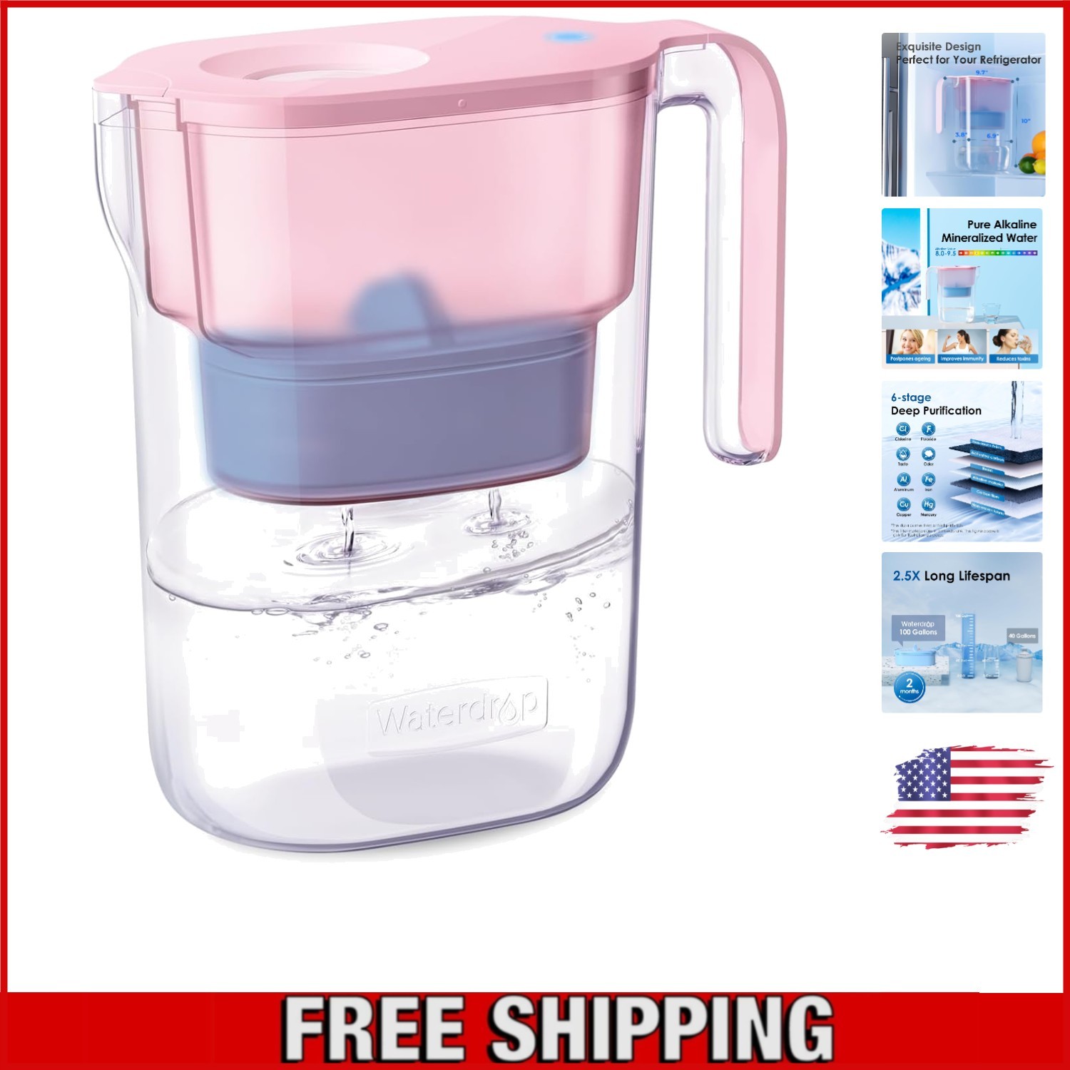 100-Gallon Alkaline Water Pitcher with Smart Indicator & 6-Stage Filter