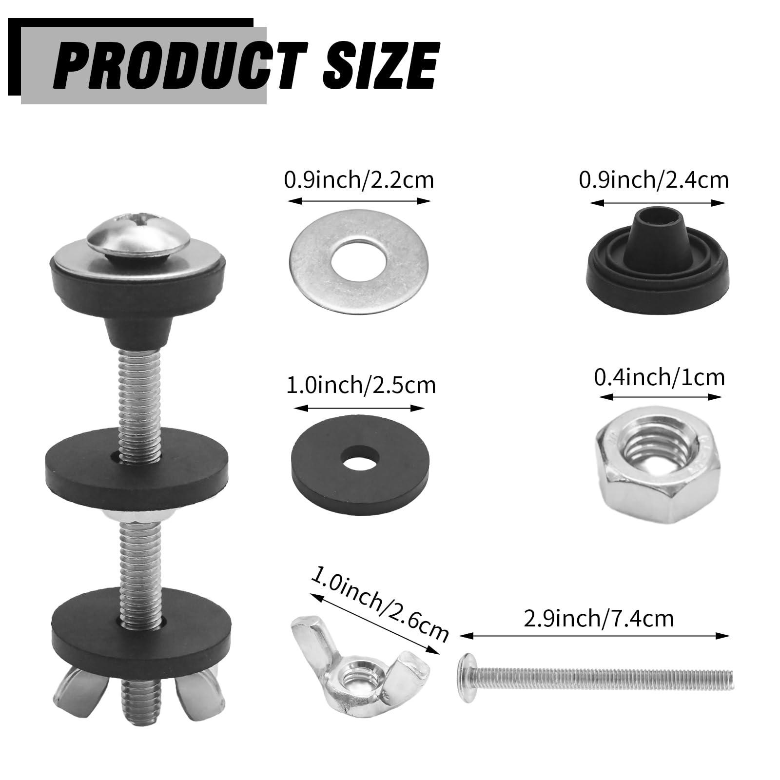 4 PCS Universal Toilet Tank To Bowl Bolt Kit Heavy Duty Stainless Steel