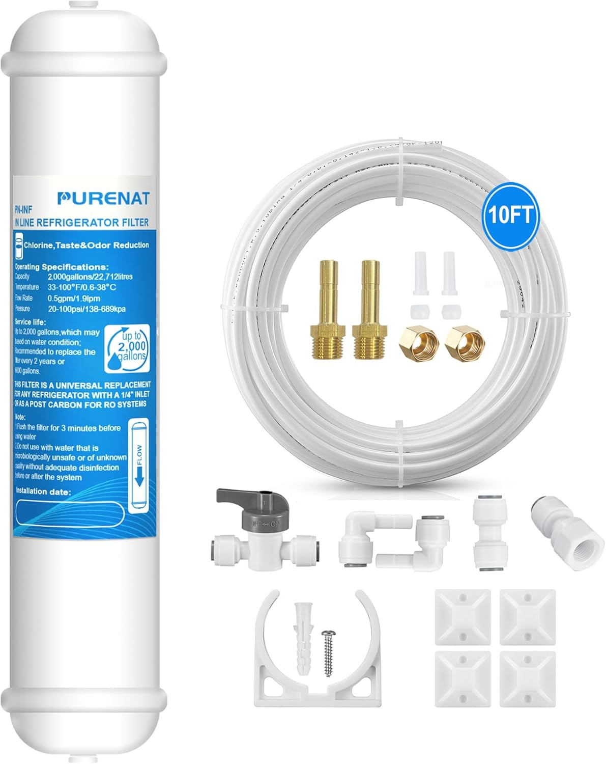 Inline Water Filter for Refrigerator & Ice Maker 1/4″ Push Connect Post Carbon R