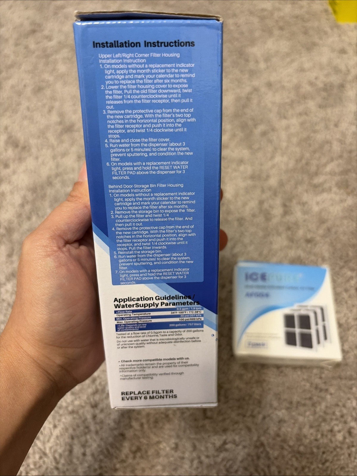 2x ICEPURE Refrigerator Water Filter RWF4700AC & 3 Pack AF004 Air Filter Kit