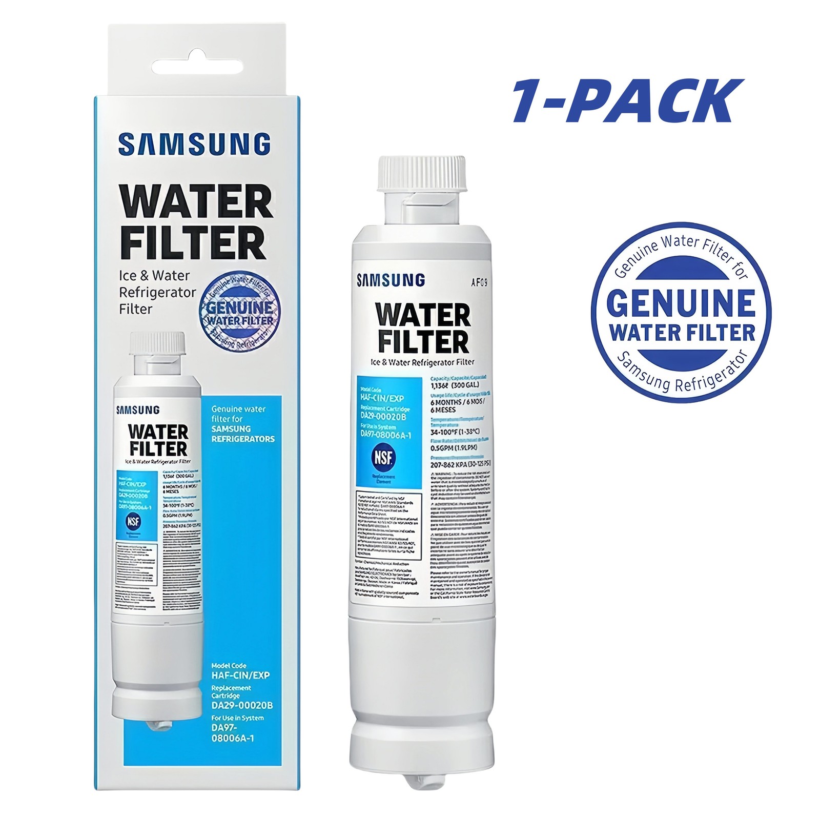 1-PACK Genuine Samsung DA29-00020B HAF-CIN/EXP Refrigerator Water Filter (New)