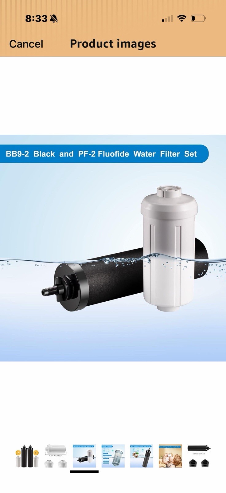 BB9-2 Black PF-2 Fluoride Water Filter Set 4 Pack, Plastic, Black/White, 6.45in