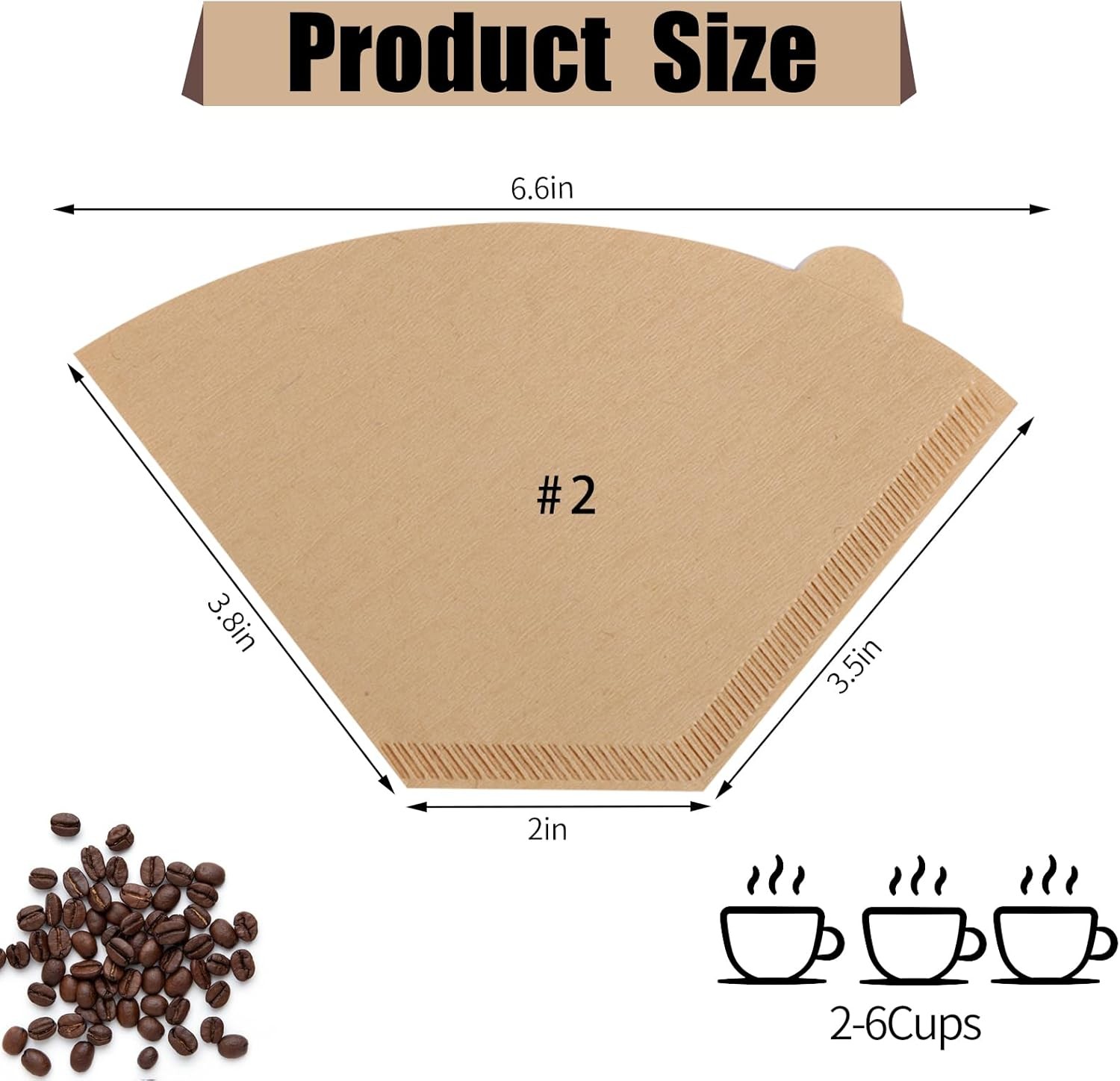 100 Count Coffee Filter #2, 2 Cone Filters Unbleached Natural 2 Cone…