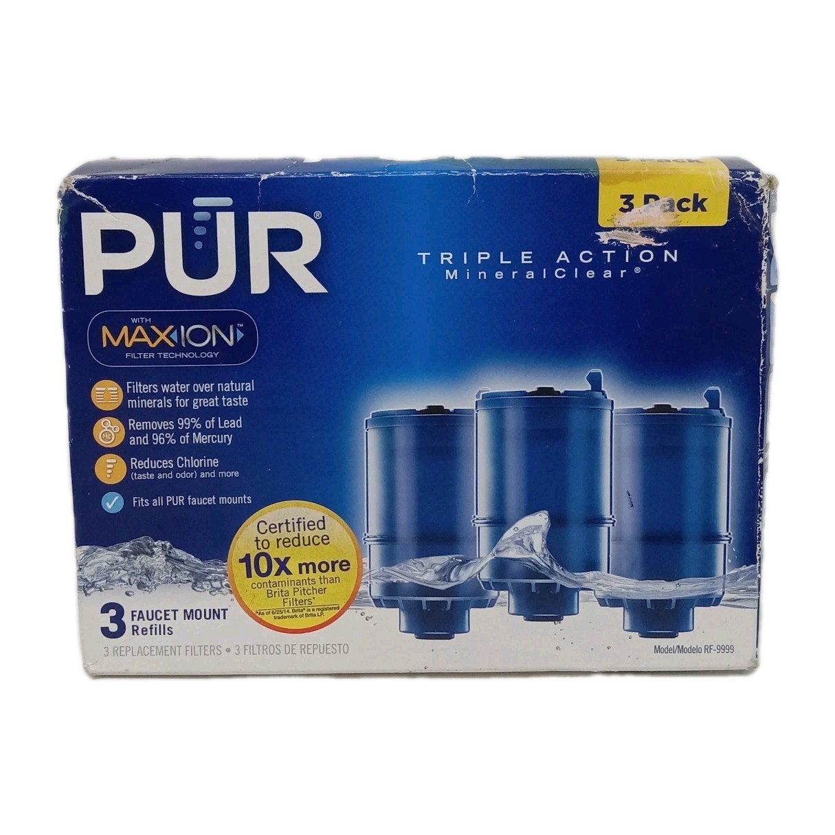 PUR-Triple Action Blue Mineral Clear Faucet Mount Refills (3 Count)
