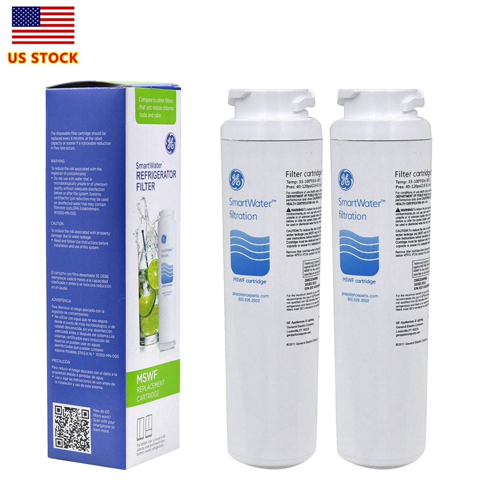 GE MSWF refrigerator water filter replacement SmartWater filter new – 2PACK