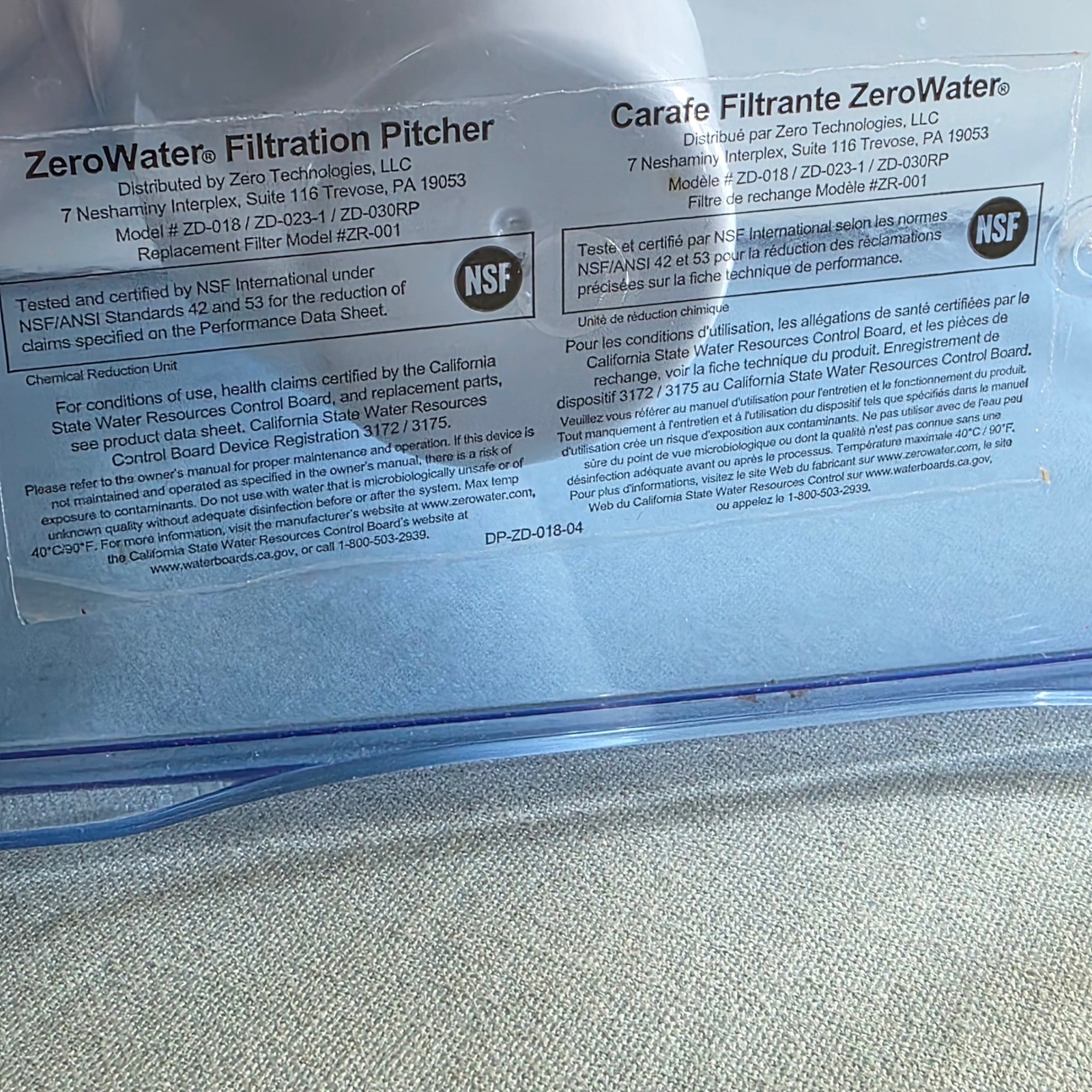 ZeroWater 5-Stage Water Filter Pitcher Blue White BPA Free Filtration System