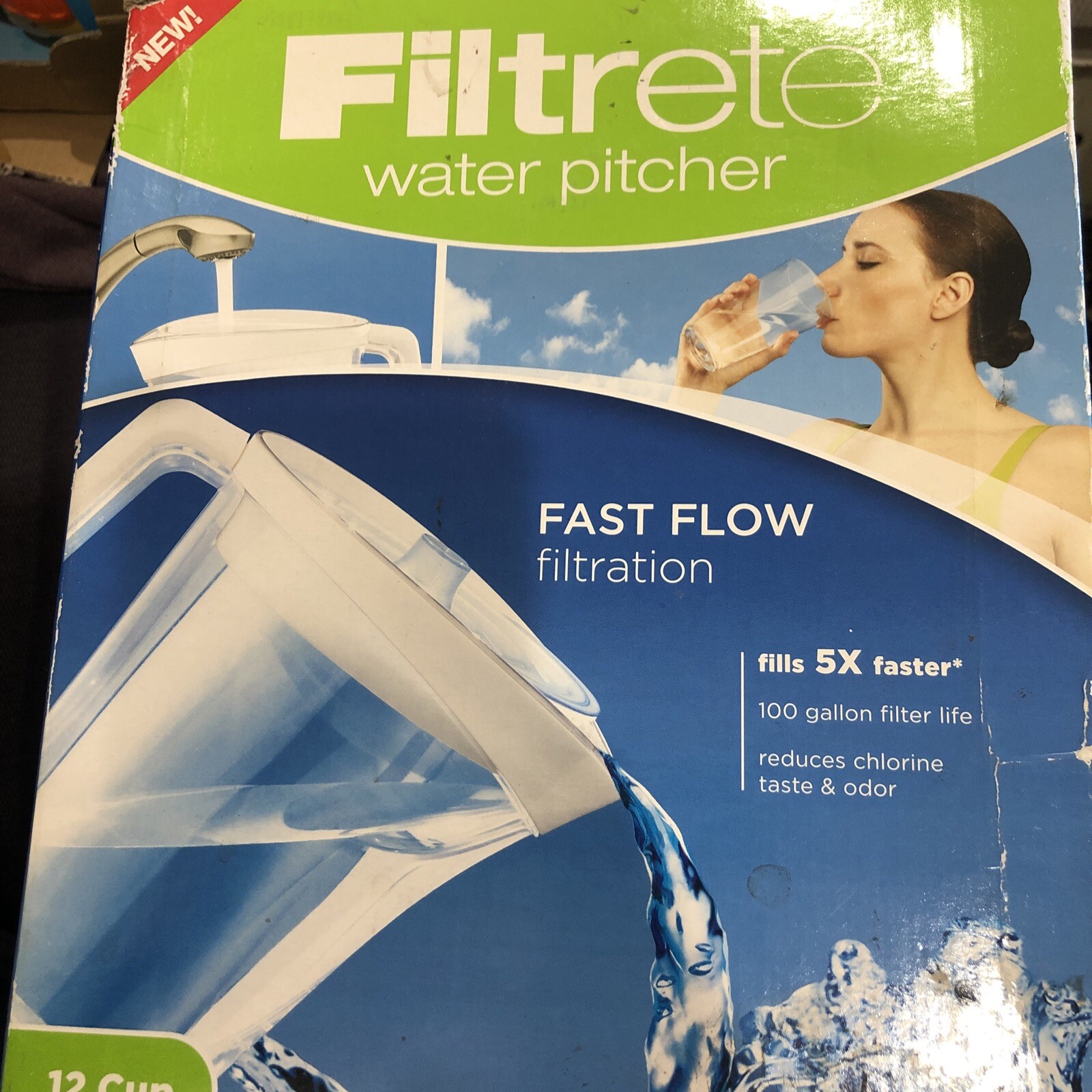 Filtrete Water Pitcher Fast Flow 100 Gallon Fliter Life 12 Cup