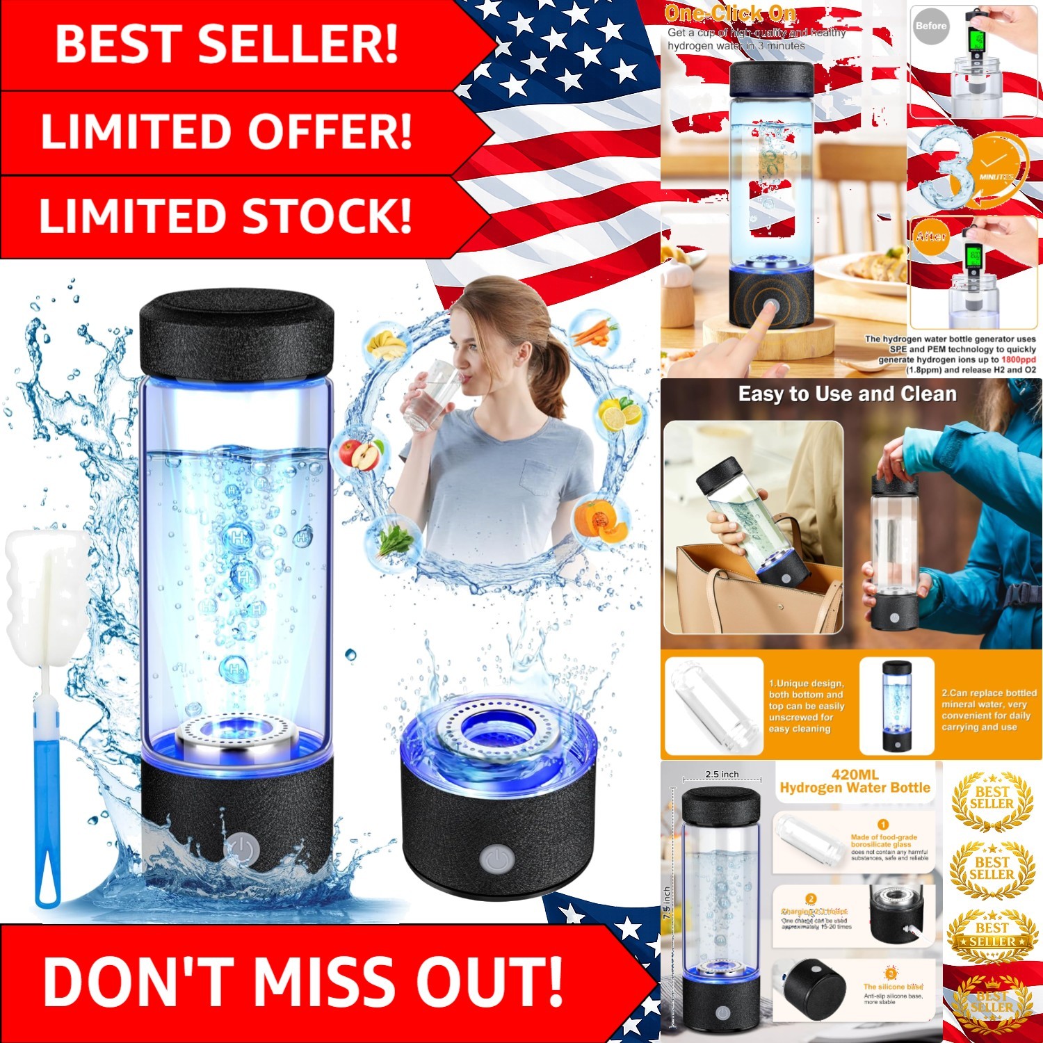Upgrade Hydrogen Water Bottle, Hydrogen Water Generator with Advanced SPE PEM…
