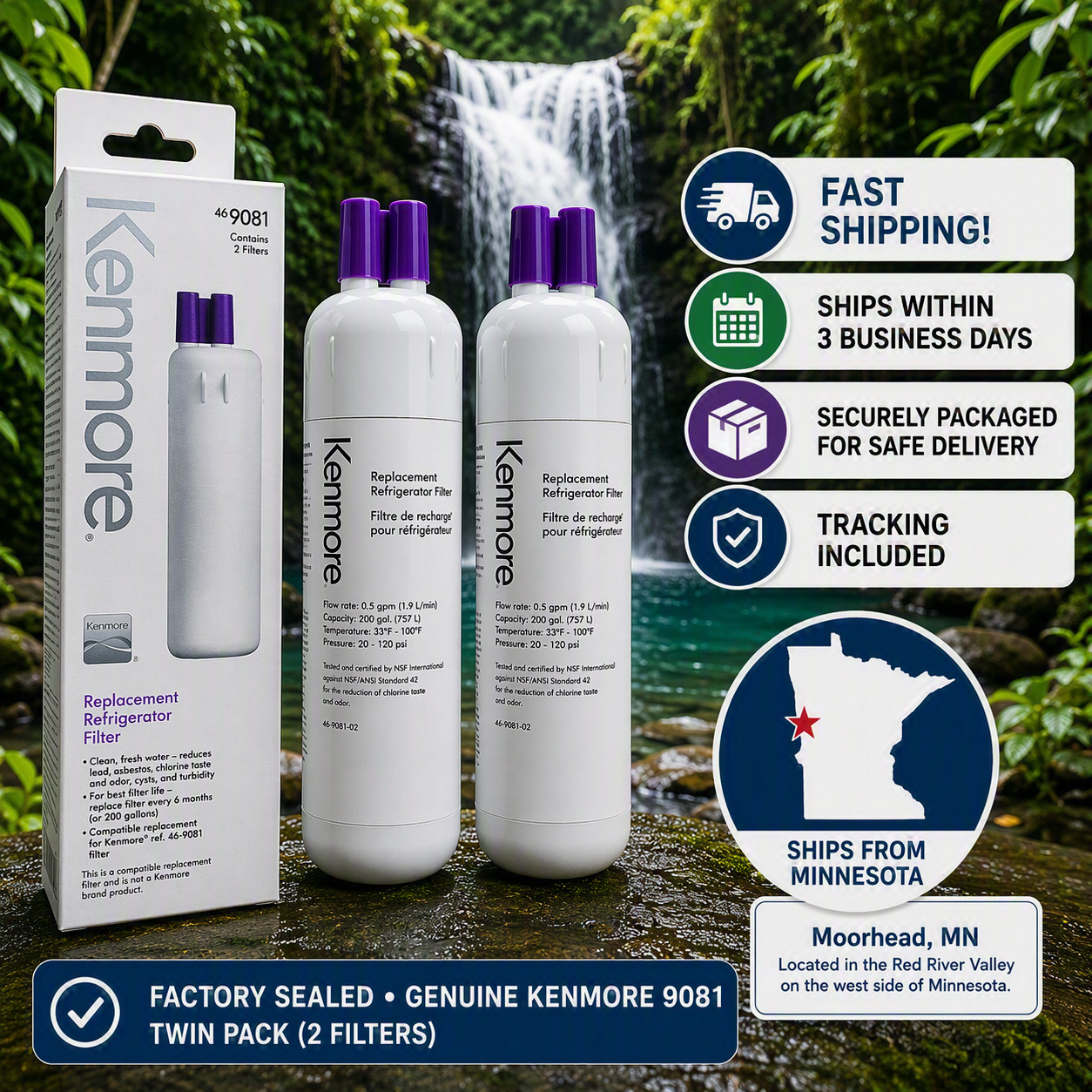 Kenmore 9081 Refrigerator Water Filter Twin Pack Genuine OEM Sealed 2-Pack