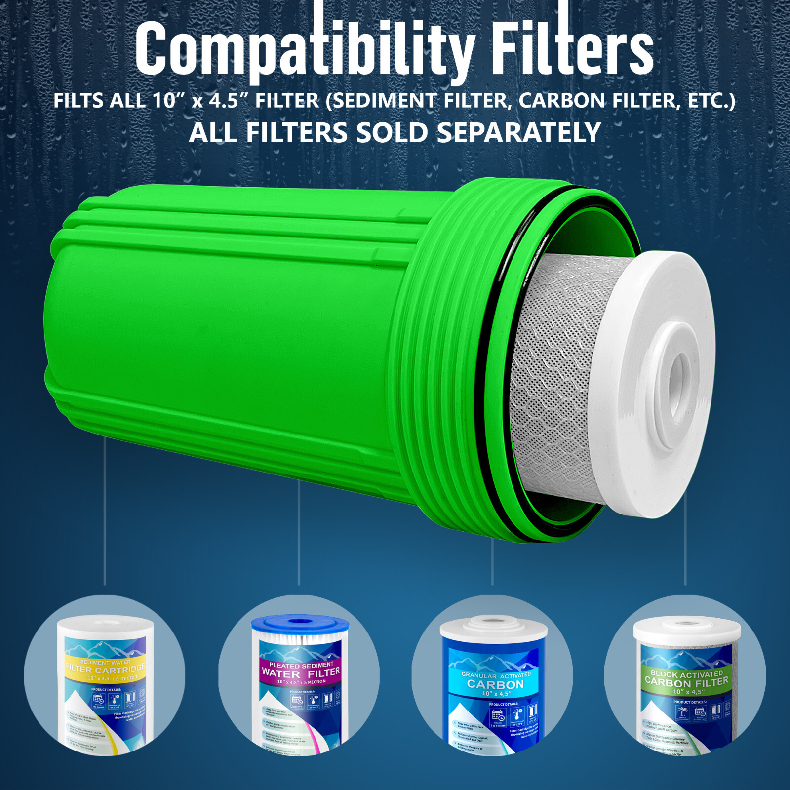 1 Green High Capacity 10 x 4.5” Whole House Filter Purifier System 1” Brass Port