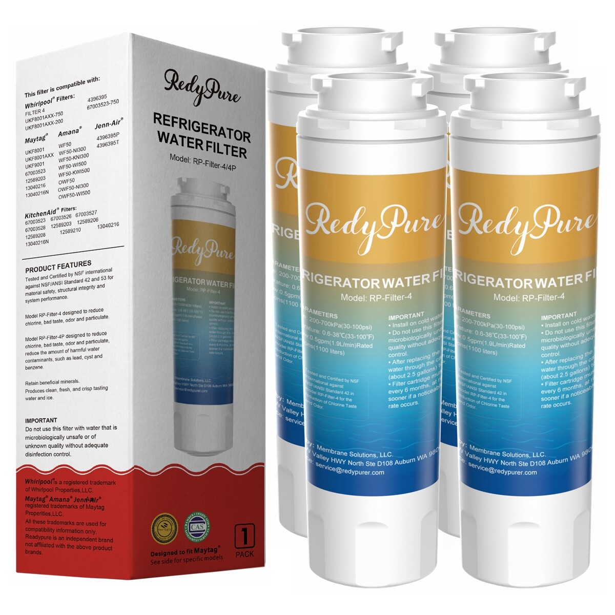 4 Pack Water Filter Fit for Maytag UKF8001 4396395 PUR Puriclean II Refrigerator