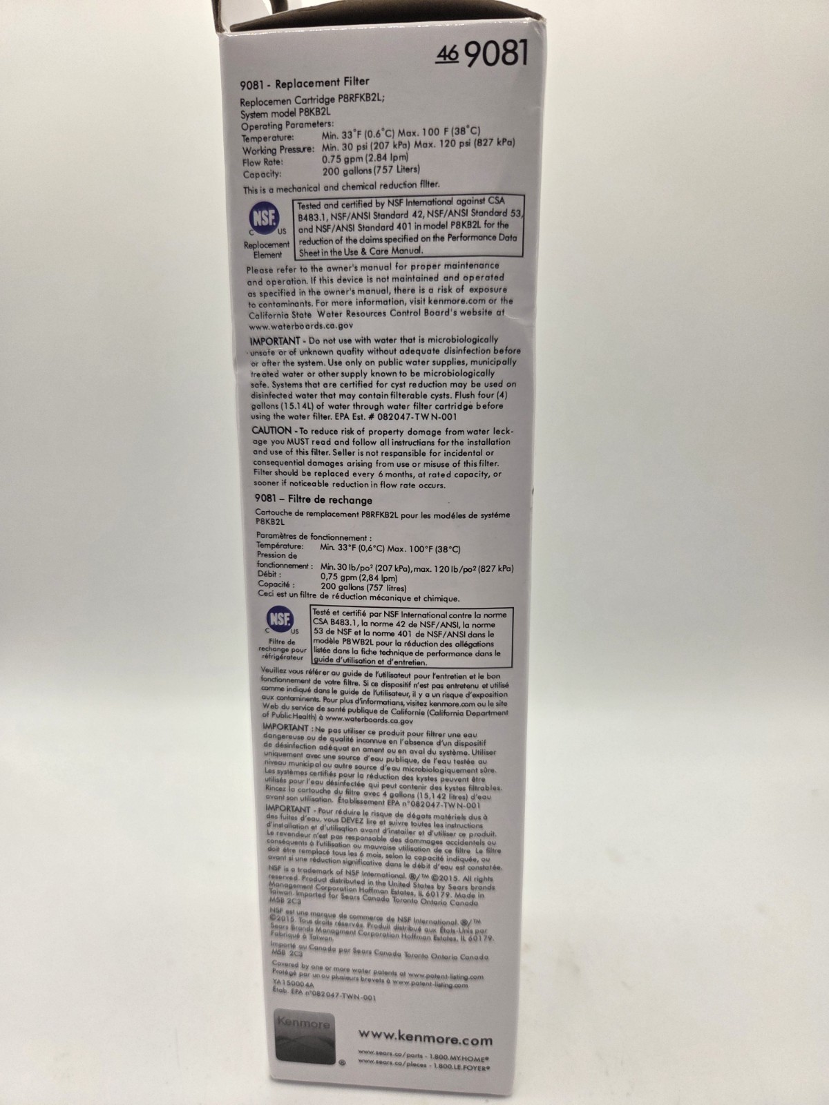 Kenmore 9081 Replacement Refrigerator Water Filter 46-9081 46-9930