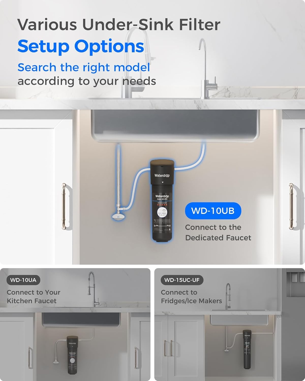 Waterdrop 10UB Under Sink Water Filter System, with Stainless Steel Faucet