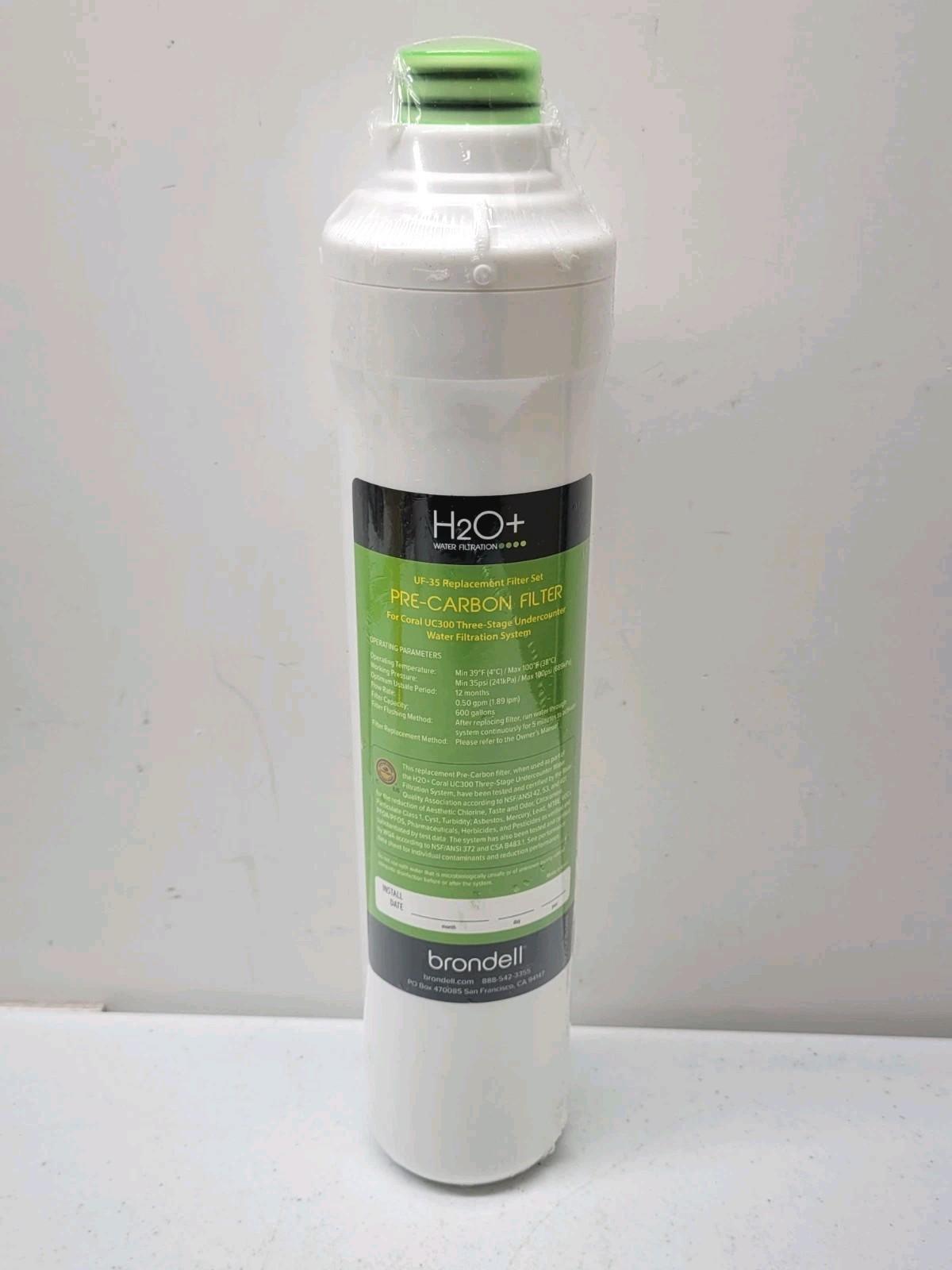 Brondell H2O+ Pre CARBON BLOCK Water Filter (green) UF-35 NEW