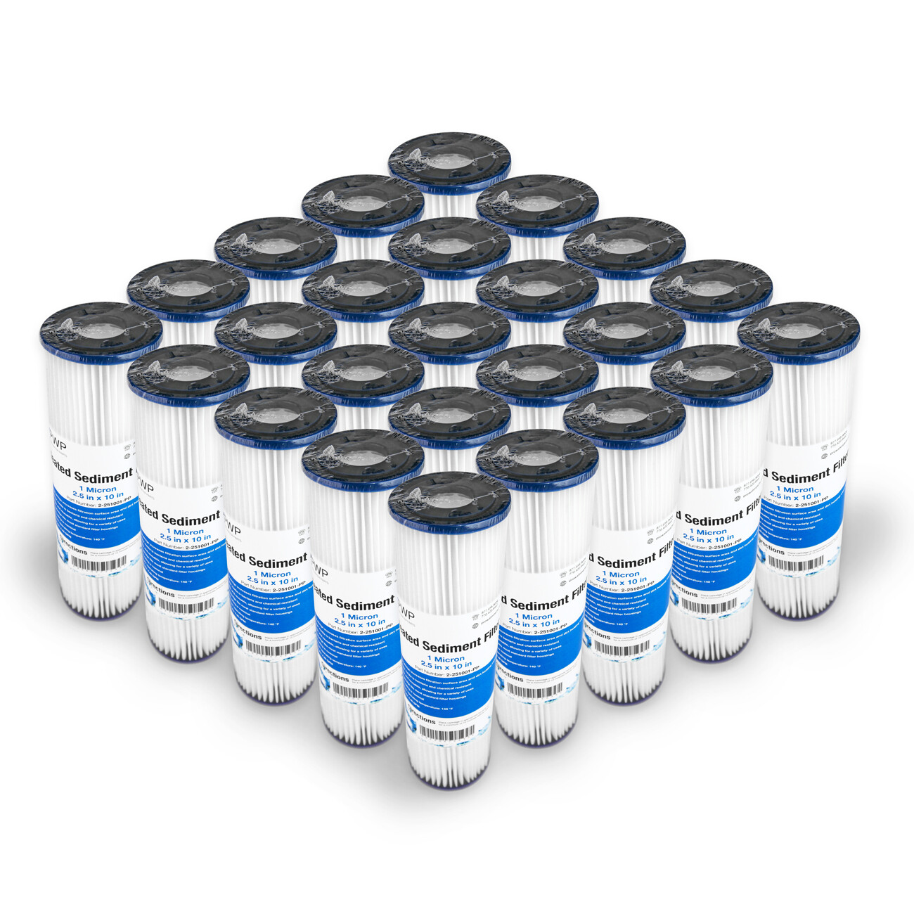 Pleated Poly Sediment Water Filter Cartridge Standard 2.5×10″ 1 Micron 25 Pack