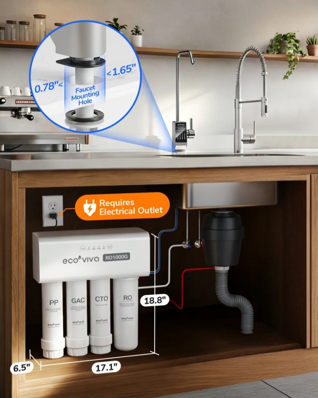 Ecoviva 1000GPD Under Sink Reverse Osmosis Water Filter Filtration System