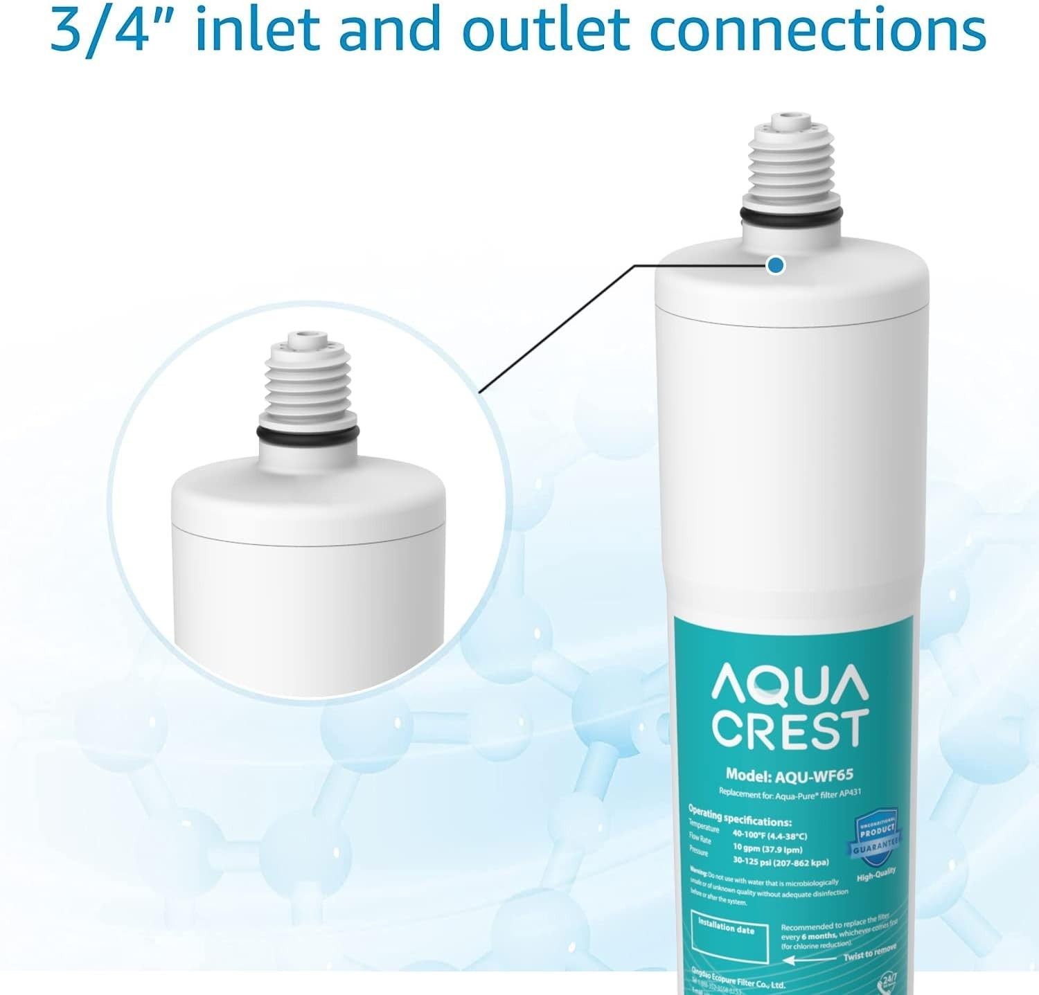 6 Packs AQUA CREST AP431 Water Filter eplacement for 3M Aqua-Pure AP431, HF8-S