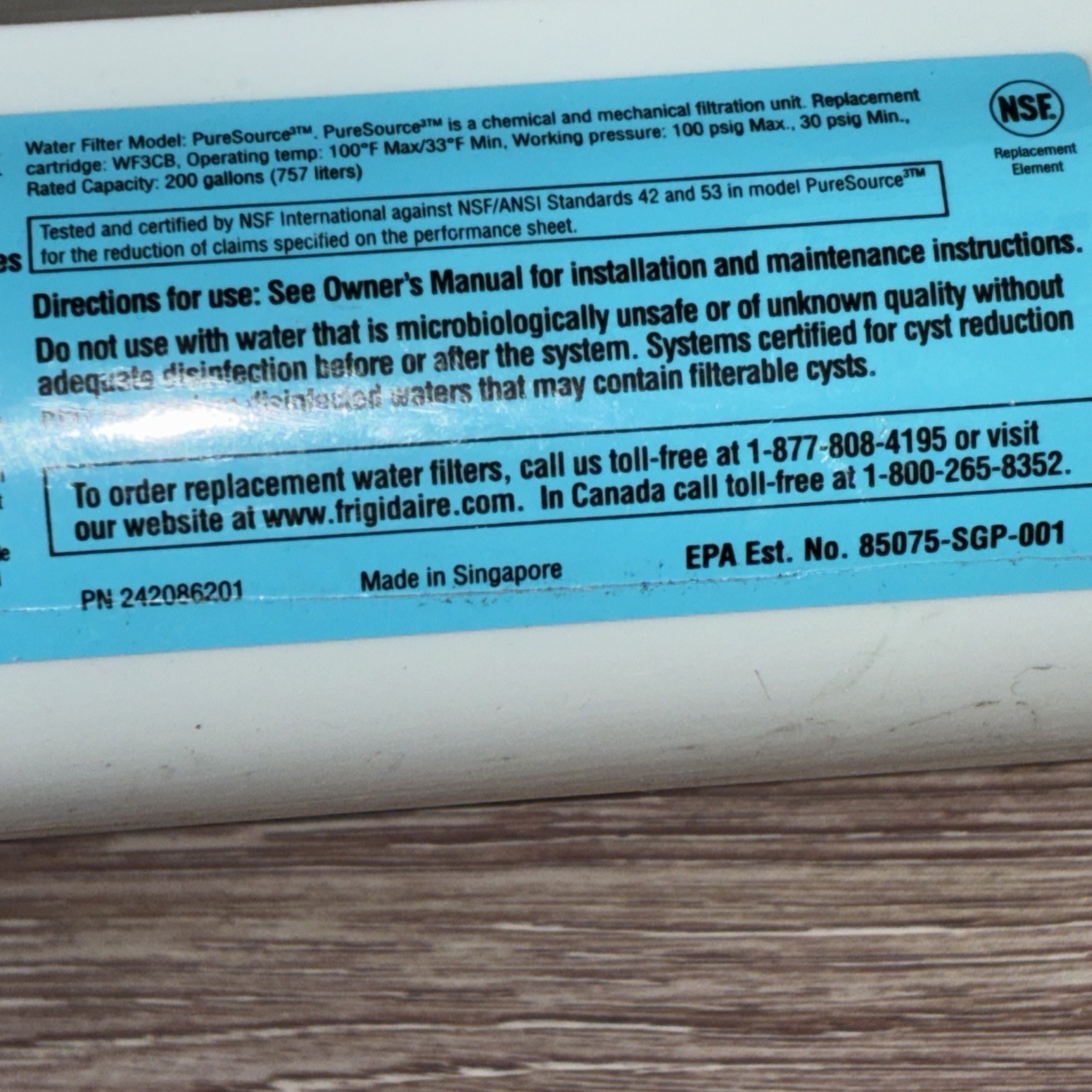 WF3CB Electrolux Replacement Water Filter Puresource 3 Ice & Water