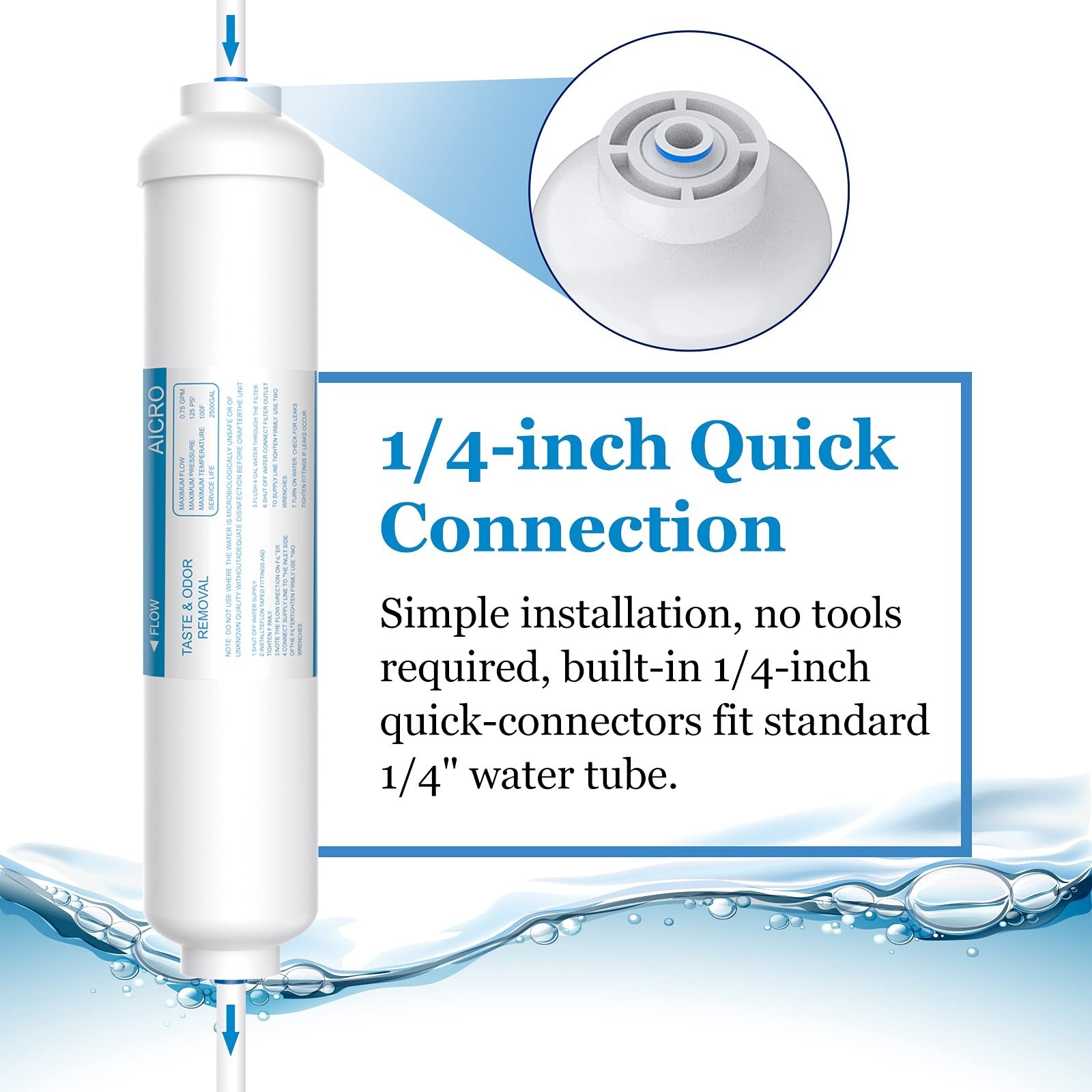 Inline Water Filter for Refrigerator & Ice Maker | 1/4″ Quick-Connect, Carbon Fi