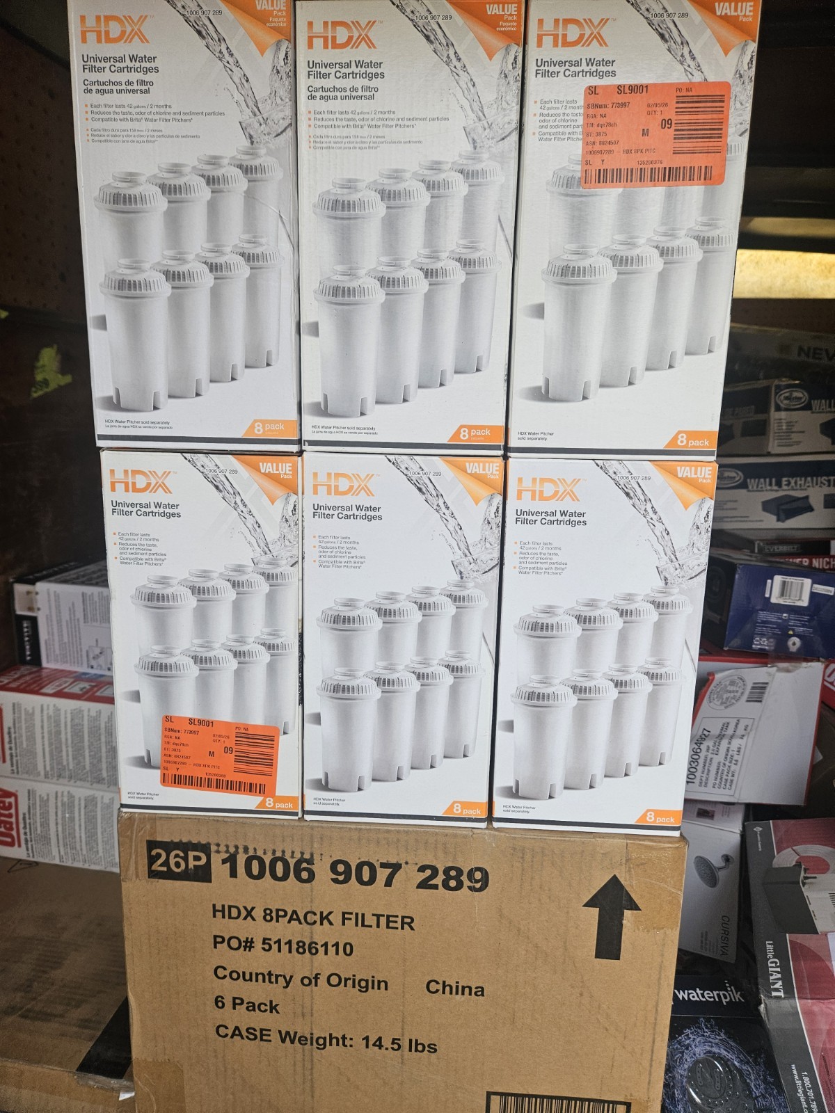 Case Of 6 HDX F003 8-Pack Universal Water Filter Cartridges Brita