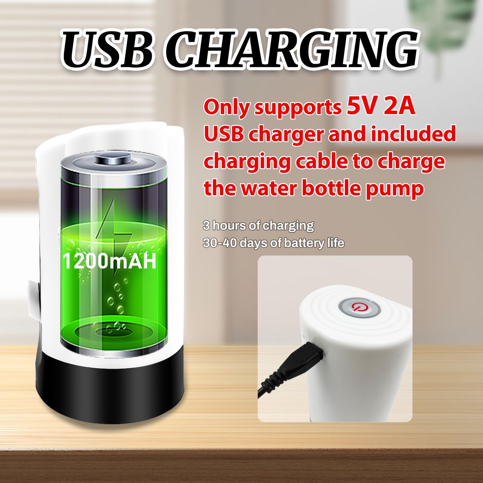 Water Table Pump, Portability Electric Water Pump with USB Data Cable,White A…