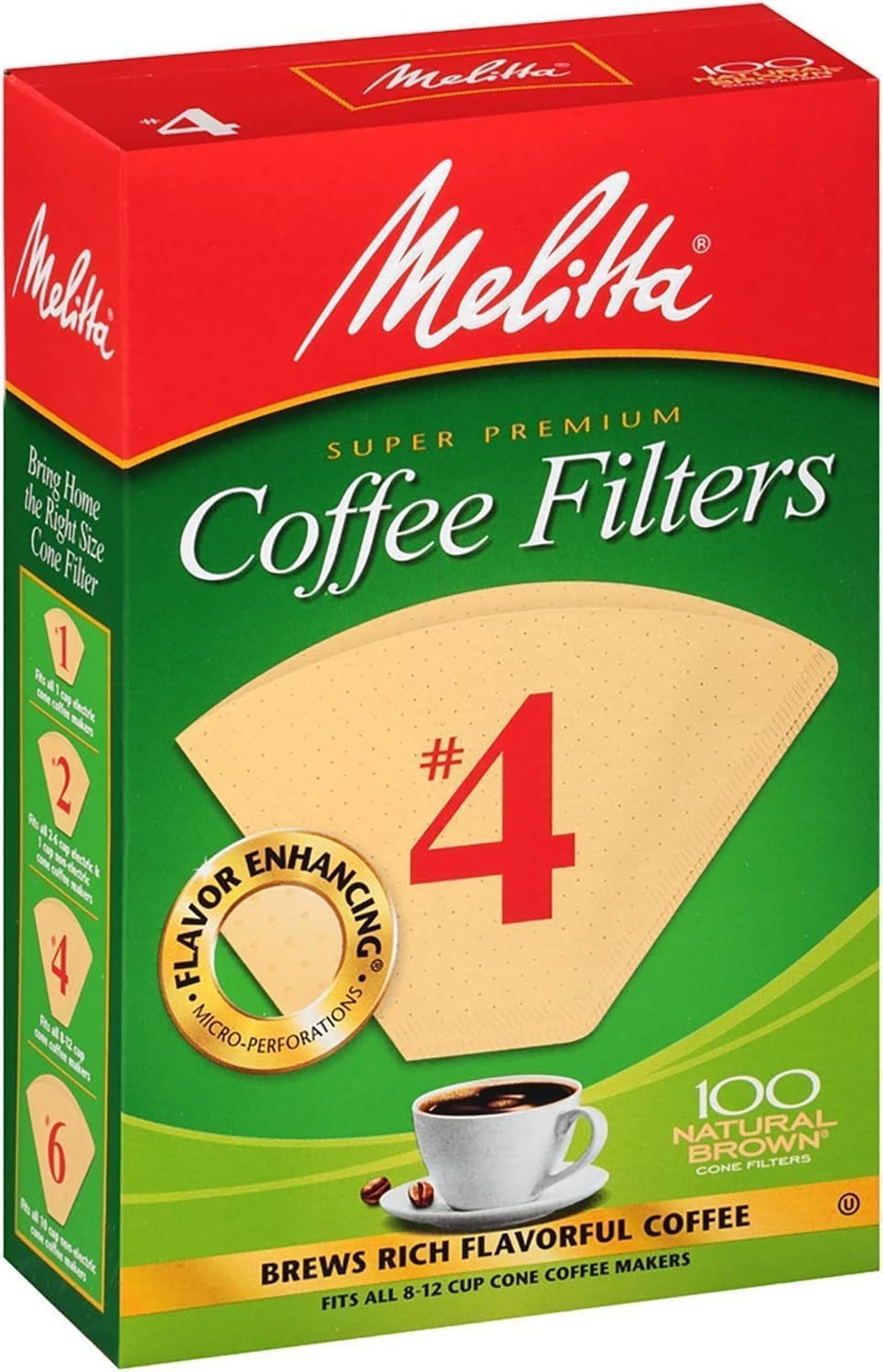 Melitta #4 Cone Coffee Filters, Unbleached Natural Brown, 100 Count