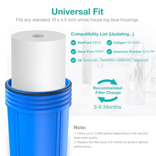 Sediment Water Filters, 5 Micron Whole House 4 Count (Pack of 1) 10″ x 4.5″