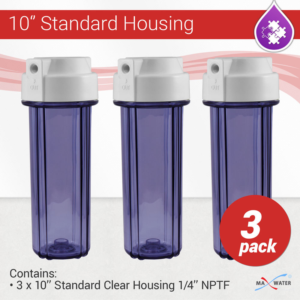 3 x 10″ RO Water Filter Purple Clear housing 1/4″ NPT with double O ring