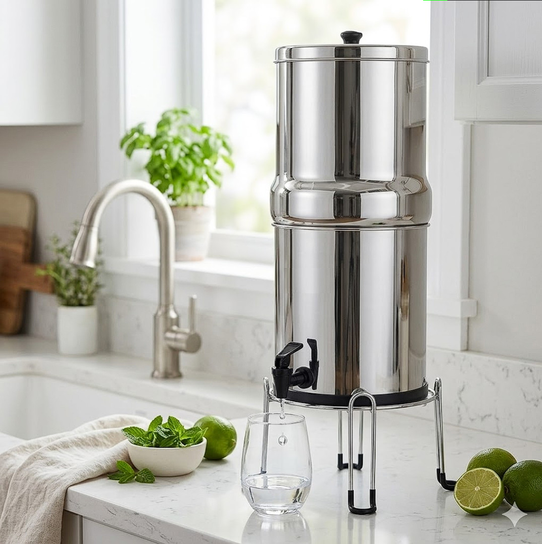 2.25 Gal Stainless Steel Portable Gravity Water Filter w/2 Carbon Fiber Filters