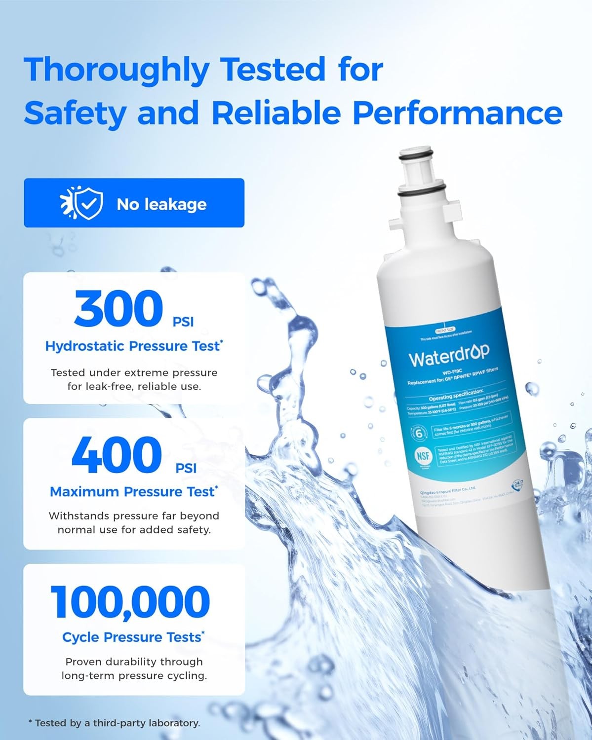 Waterdrop Refrigerator Water Filter, Replacement for GE® RPWFE (With Chip), 4
