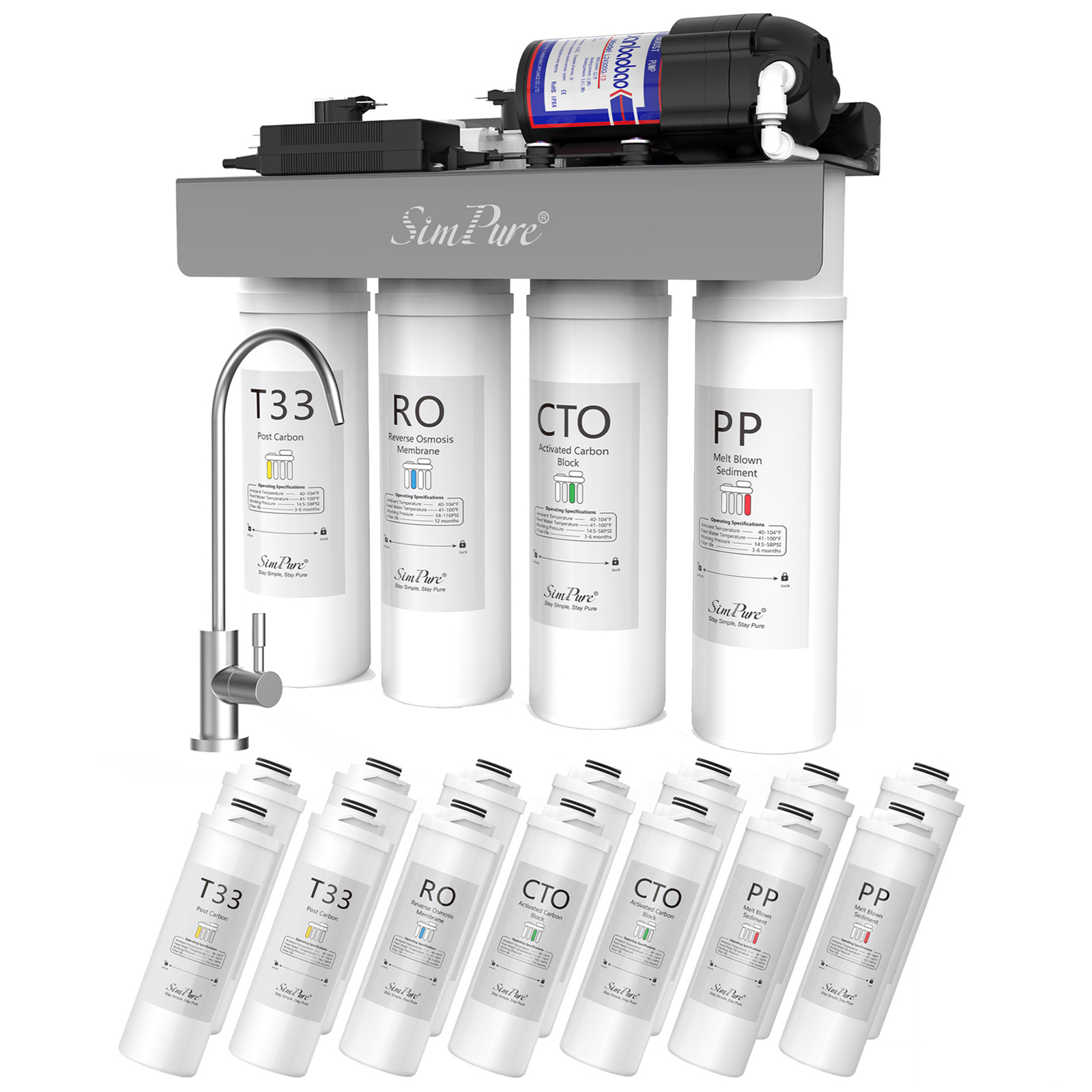 SimPure WP-400GPD 8 Stage UV Reverse Osmosis Tankless RO Water Filter System NSF