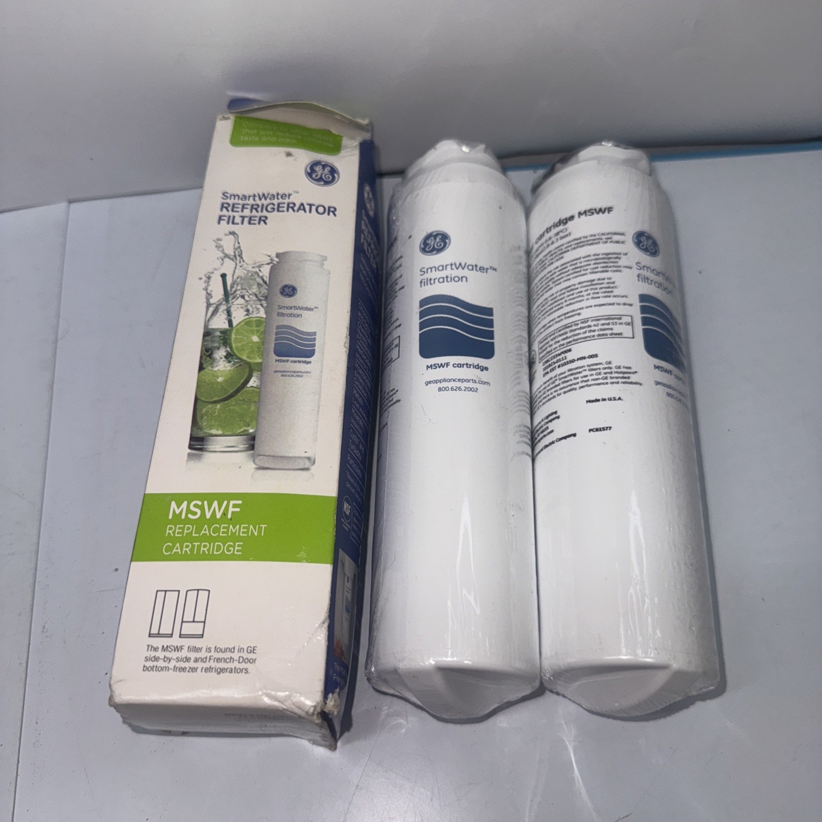 2 GE MSWF Smart Water Refrigerator Filter Refill Cartridge*Genuine* New & Sealed