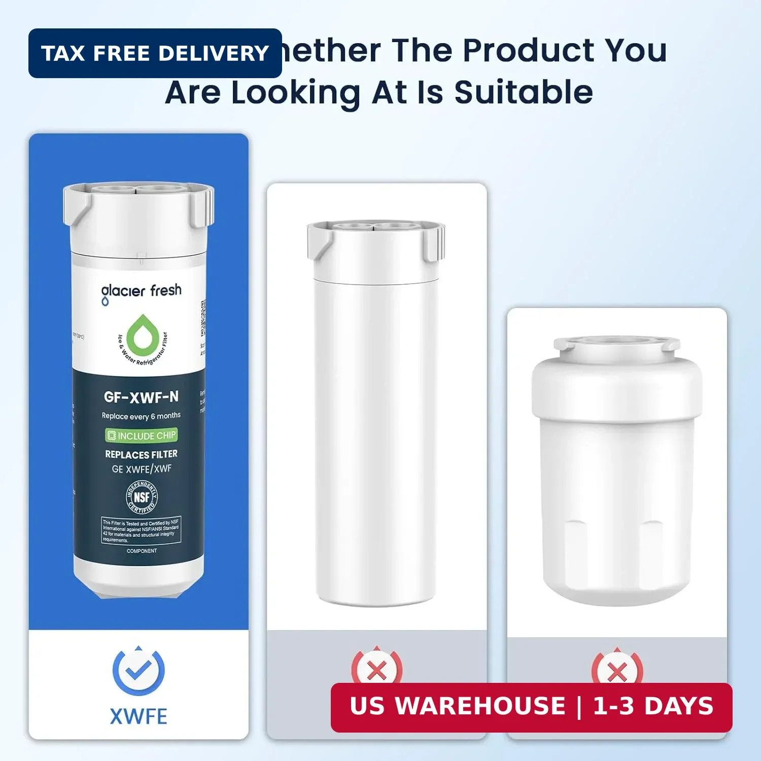 GLACIER FRESH Water Filter Compatible with XWFE (Built-in CHIP), Replacement for
