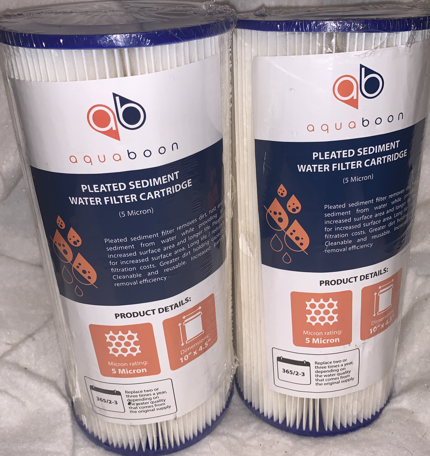2-PACK of Aquaboon Sediment Water Filter Whole House Big Blue 5 Micron 10″x4.5″