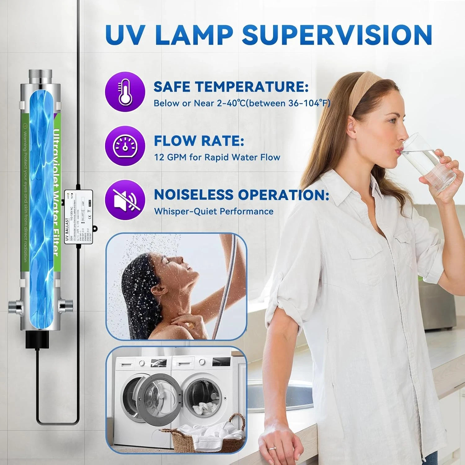 12GPM UV Water Filter System for Whole House + Extra Bulb, 120V 55W